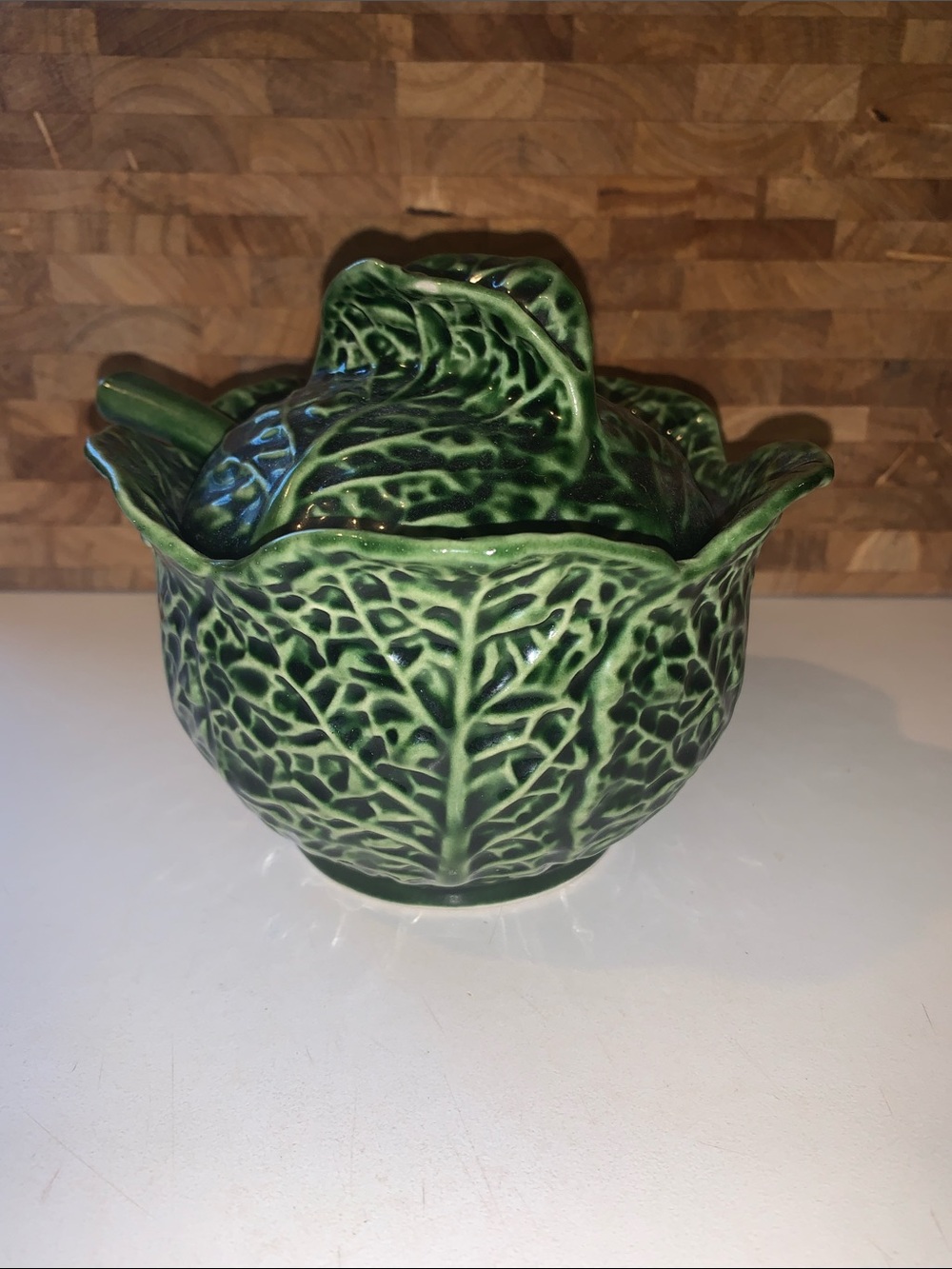 Ceramic Cabbage Leaf Sugar Bowl - Green